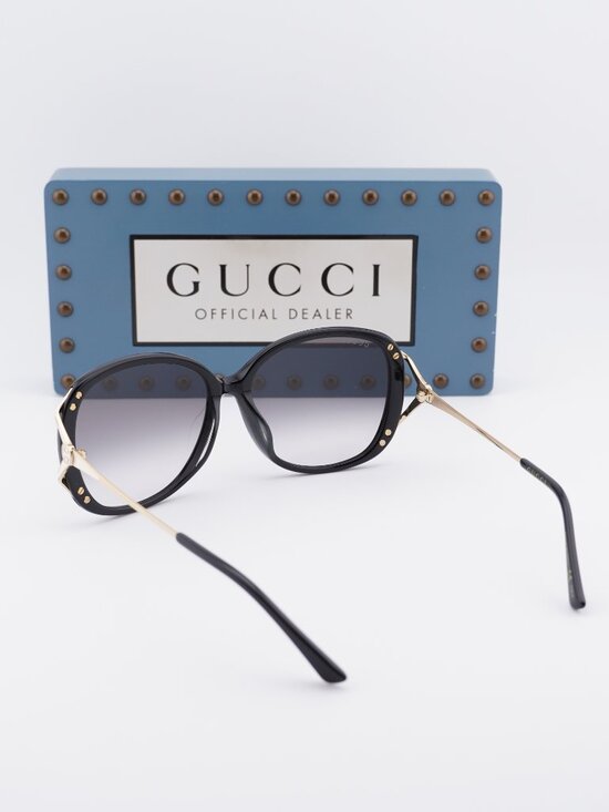 Gucci GG0649SK 001 Butterfly Sunglasses - Black / Grey main image 7
